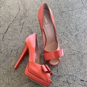 Fendi Coral Bow Peep-Toe Heels